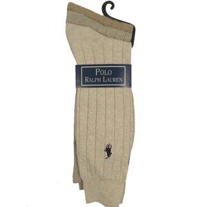 New Polo Ralph Lauren 3 Pair Set of Dress Socks!  Tan  Taupe  Ribbed  USA Made
